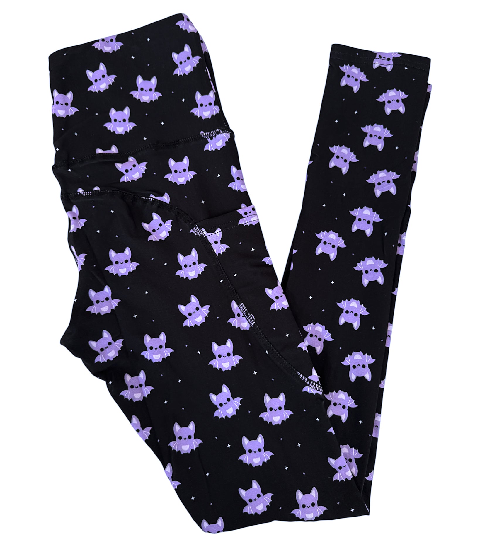 Purple Kawaii Bat Pocket Athletic Leggings - Sizes S through 3X