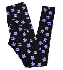 Purple Kawaii Bat Pocket Athletic Leggings - Sizes S through 3X