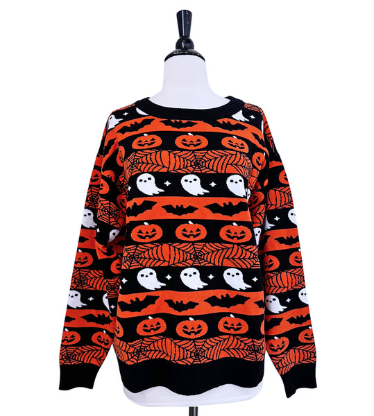 Halloween Striped Pullover Sweater - Ladies Sizes S-3X