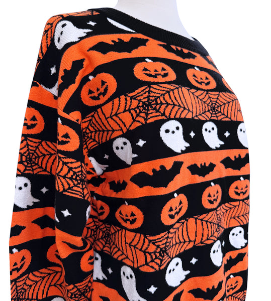 Halloween Striped Pullover Sweater - Ladies Sizes S-3X