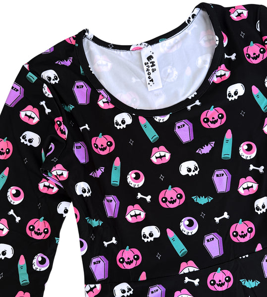 Halloween Nostalgia 3/4 Sleeve Skater Dress - Available in sizes S to 3X