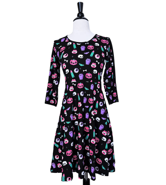 Halloween Nostalgia 3/4 Sleeve Skater Dress - Available in sizes S to 3X