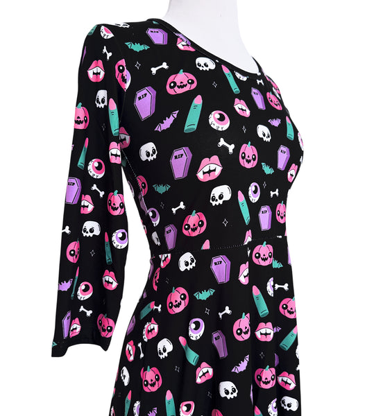 Halloween Nostalgia 3/4 Sleeve Skater Dress - Available in sizes S to 3X