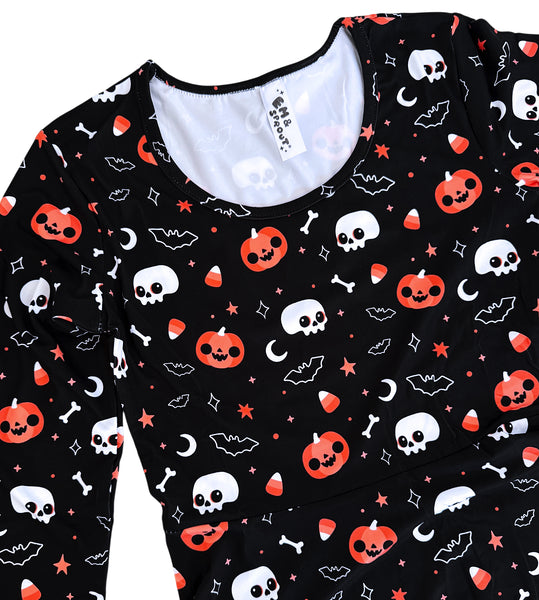 Halloween Happiness 3/4 Sleeve Skater Dress - Available in sizes S to 3X
