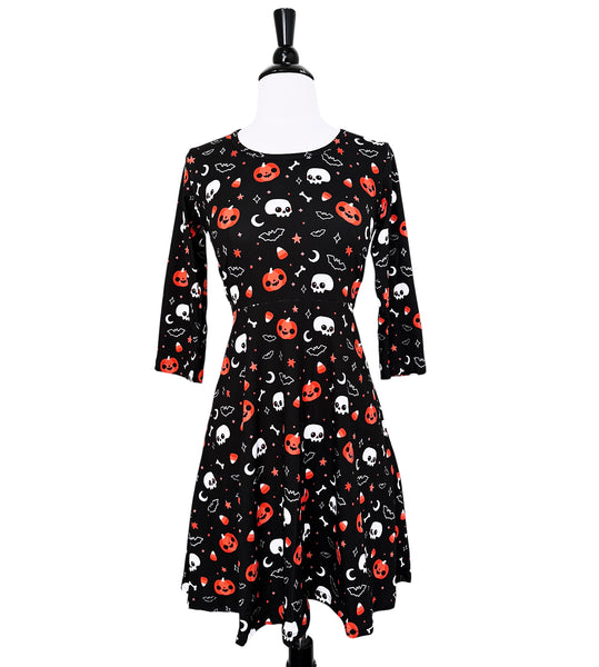 Halloween Happiness 3/4 Sleeve Skater Dress - Available in sizes S to 3X