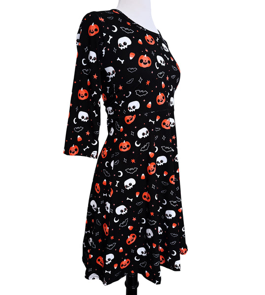 Halloween Happiness 3/4 Sleeve Skater Dress - Available in sizes S to 3X