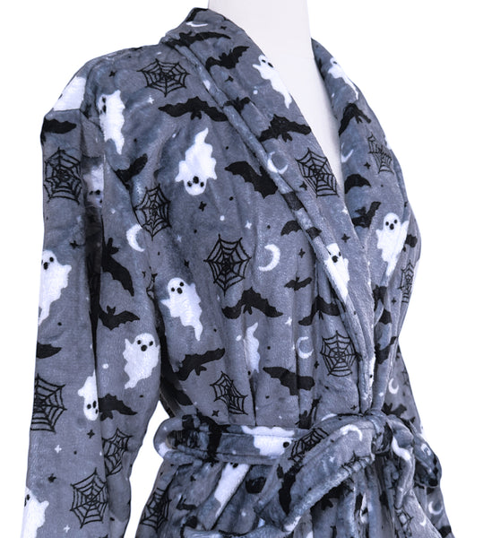 Spooky Night Gray Fluffy Robe - Sizes S to 3X