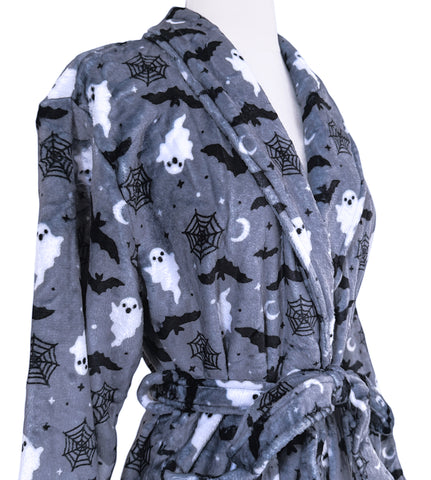 Spooky Night Gray Fluffy Robe - Sizes S to 3X