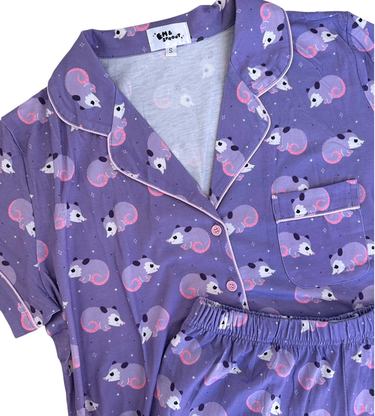 Opossums Button Down Pajamas Shorts and Top Set