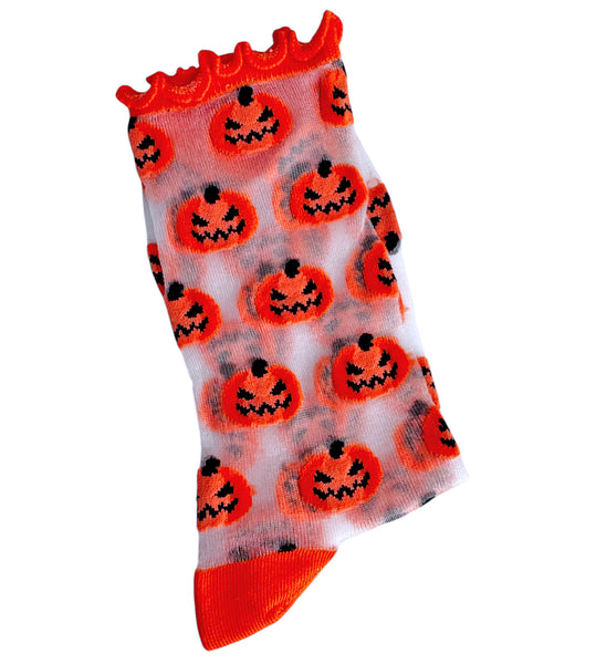 SHEER Jack-O-Lantern Lettuce Edge Socks
