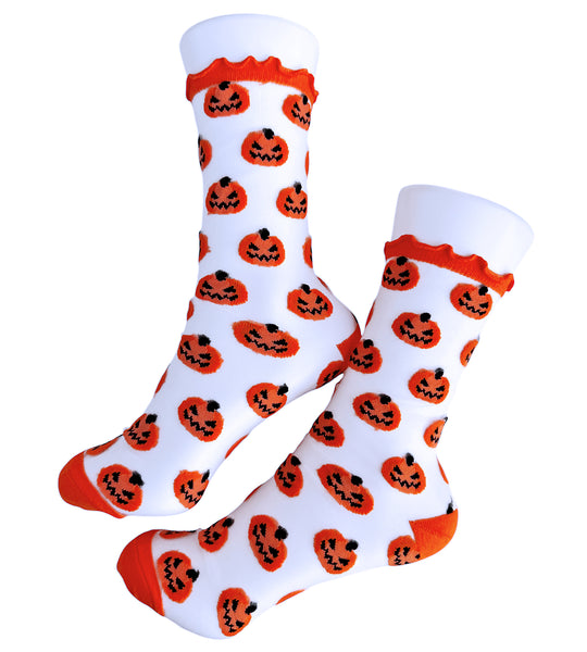 SHEER Jack-O-Lantern Lettuce Edge Socks