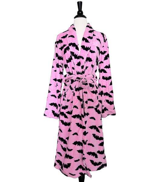 Pink Bats Fluffy Robe - Sizes S to 3X