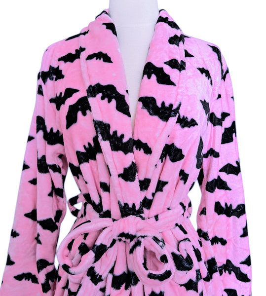 Pink Bats Fluffy Robe - Sizes S to 3X