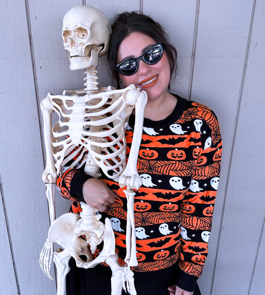 Halloween Striped Pullover Sweater - Ladies Sizes S-3X