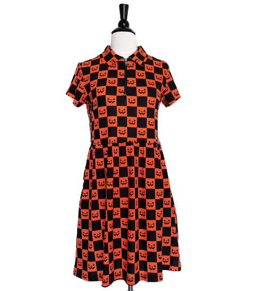 Halloween Checkerboard Zipper Babydoll Dress - Available in sizes S to 4X