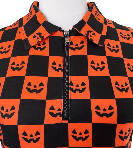 Halloween Checkerboard Zipper Babydoll Dress - Available in sizes S to 4X