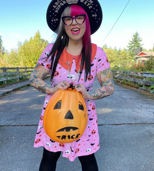 Pink Halloween Collared Dress - Sizes S through 4X