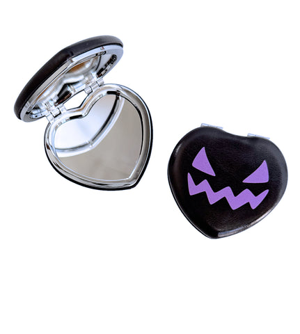 Purple & Black Heart Jack O Lantern Heart Pocket Mirror