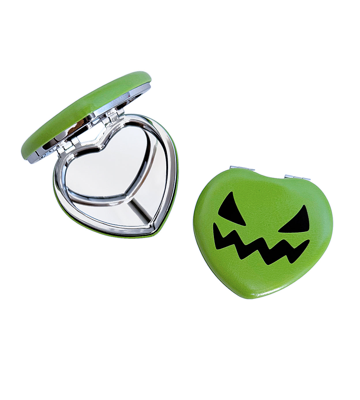 Slime Green Heart Jack O Lantern Heart Pocket Mirror