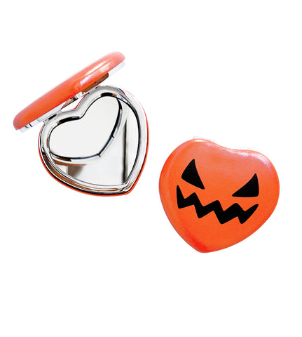 Orange Heart Jack O Lantern Heart Pocket Mirror