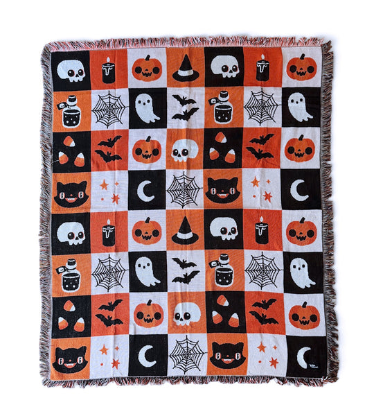 Checkered Halloween Woven Blanket