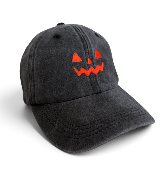 Embroidered Black Jack-O-Lantern Cap - Adjustable Dad Hat