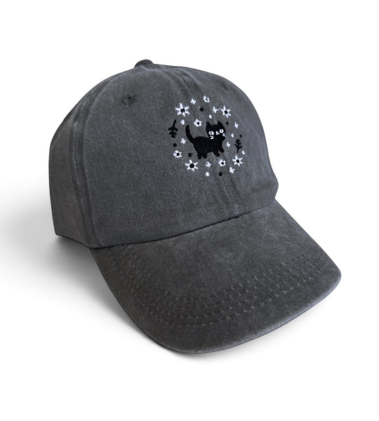 Floral Cat Cap - Adjustable Dad Hat