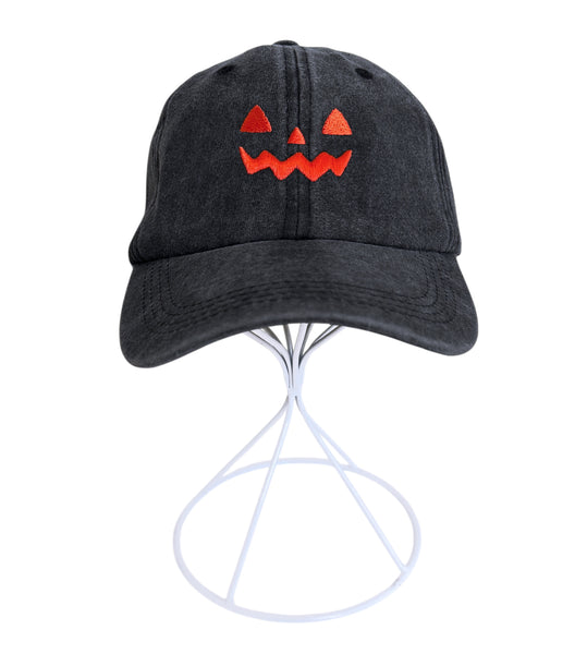 Embroidered Black Jack-O-Lantern Cap - Adjustable Dad Hat
