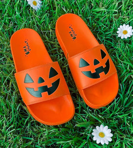 ORANGE Halloween Jack O Lantern Slides - Women's Sizes 6-11