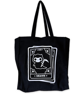 Death Tarot Card Canvas Grocery Shopping Tote Bag - Cat Grim Reaper