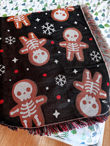 Ginger Dead Skeleton Holiday Woven Blanket