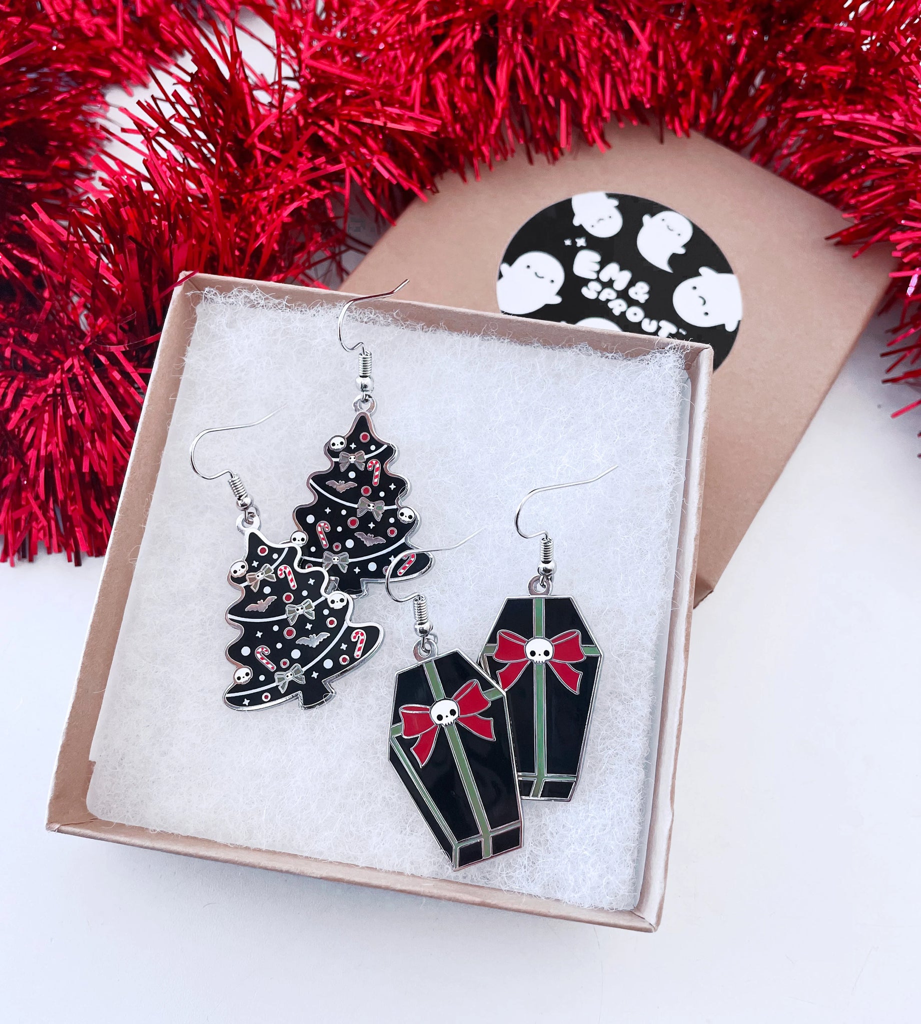 Spooky Christmas Earrings - Tree or Coffins