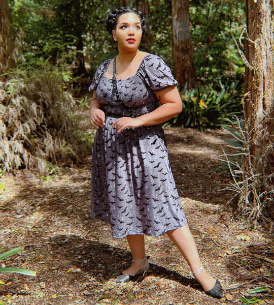 Gray Bats Smocked Midi Dress - Available in sizes S to 4X