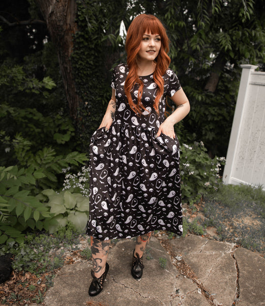 Ghosts & Coffins Midi Dress - Available in sizes S to 4X