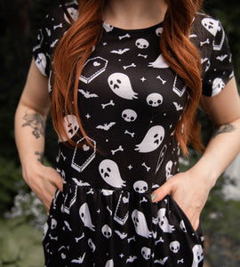 Ghosts & Coffins Midi Dress - Available in sizes S to 4X