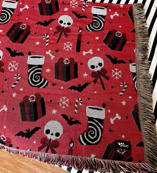 Red Spooky Christmas Woven Blanket