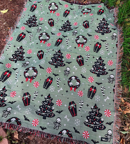 Green Spooky Christmas Woven Blanket