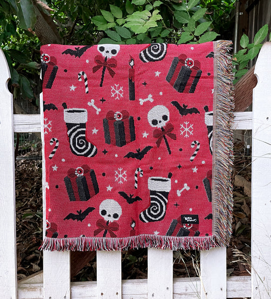 Red Spooky Christmas Woven Blanket