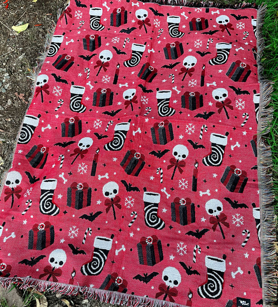 Red Spooky Christmas Woven Blanket