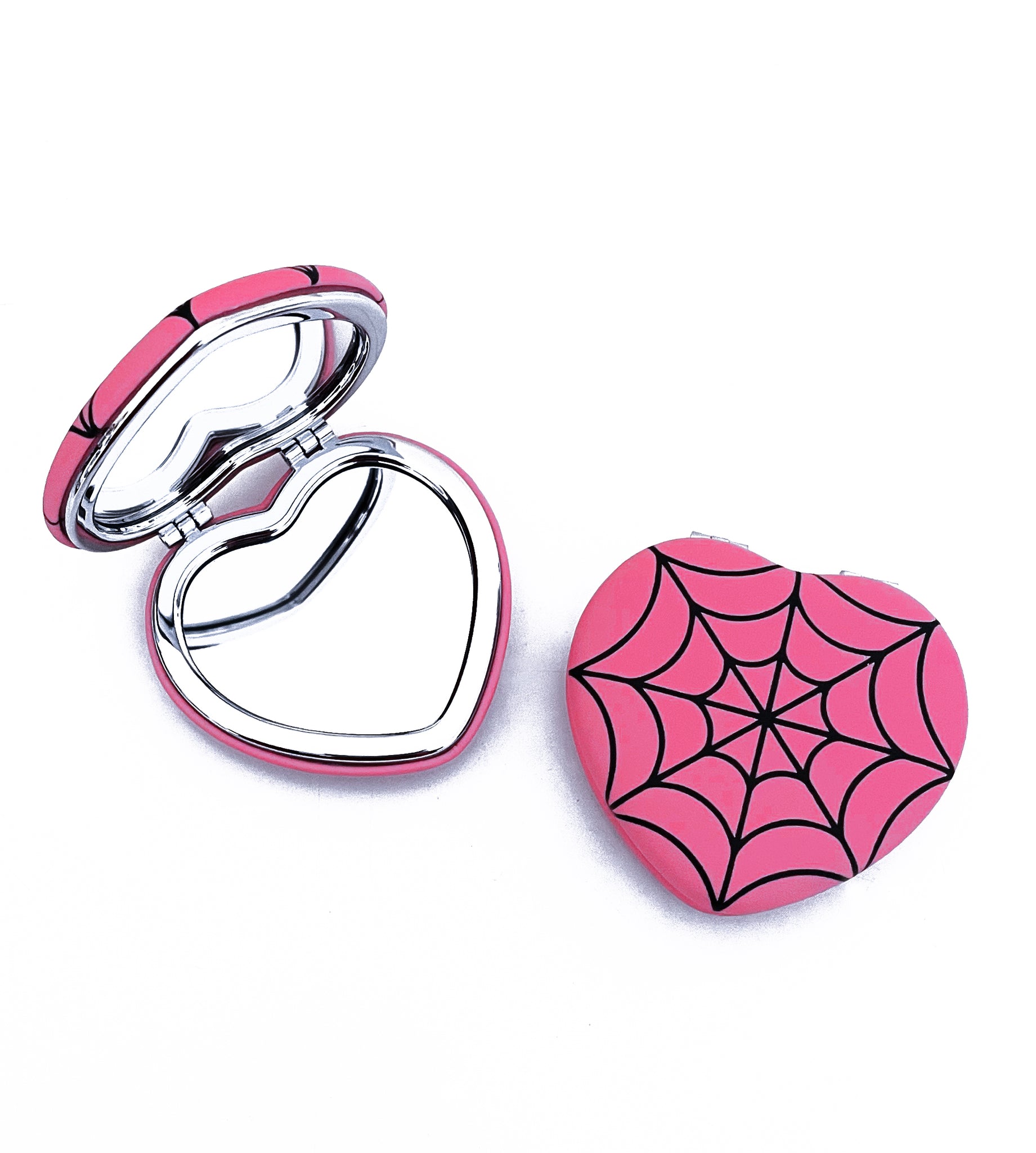 Pink Spiderweb Heart Pocket Mirror