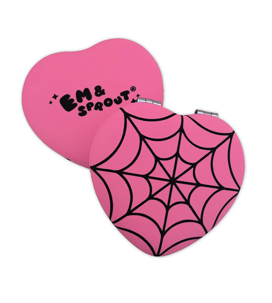 Pink Spiderweb Heart Pocket Mirror