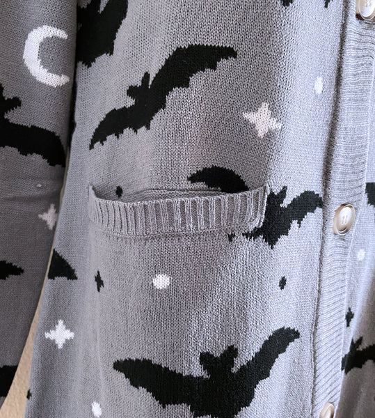 Gray Bats Knit Cardigan Sweater - Ladies Sizes S-3X