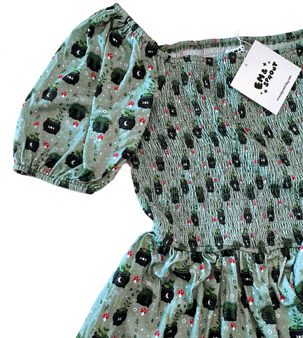 Plant Cauldron Smocked Midi Dress - Available in sizes S to 4X