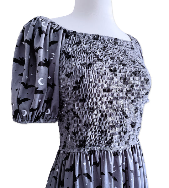 Gray Bats Smocked Midi Dress - Available in sizes S to 4X