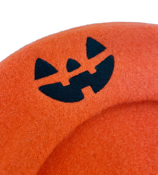 Pumpkin Jack O Lantern Beret - Orange Beret Hat