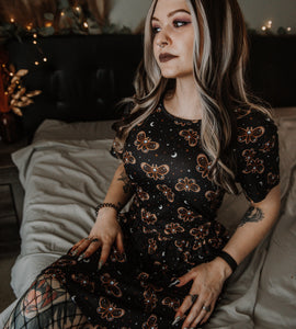 Death's Head Moth Babydoll Dress - Available in sizes S to 4X