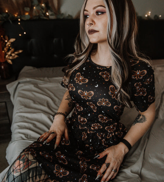 Death's Head Moth Babydoll Dress - Available in sizes S to 4X