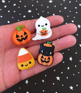 Halloween Shoe Charms Set - Ghost, Jack O Lantern, Cat and Candy Corn