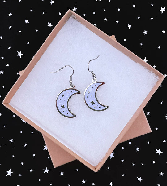 Sparkly Moon Enamel Earrings - Choice of Hooks or Hoops
