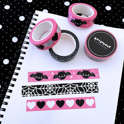 Bat and Spiderweb Love Washi Tape Set - Three Rolls